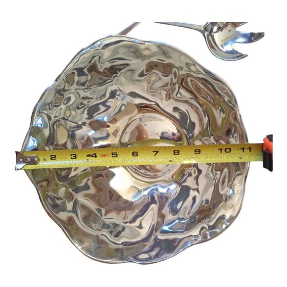 Large Vintage Mexican Pewter Salad Serving Bowl Set NEW in original Box Unused - Picture 10 of 16